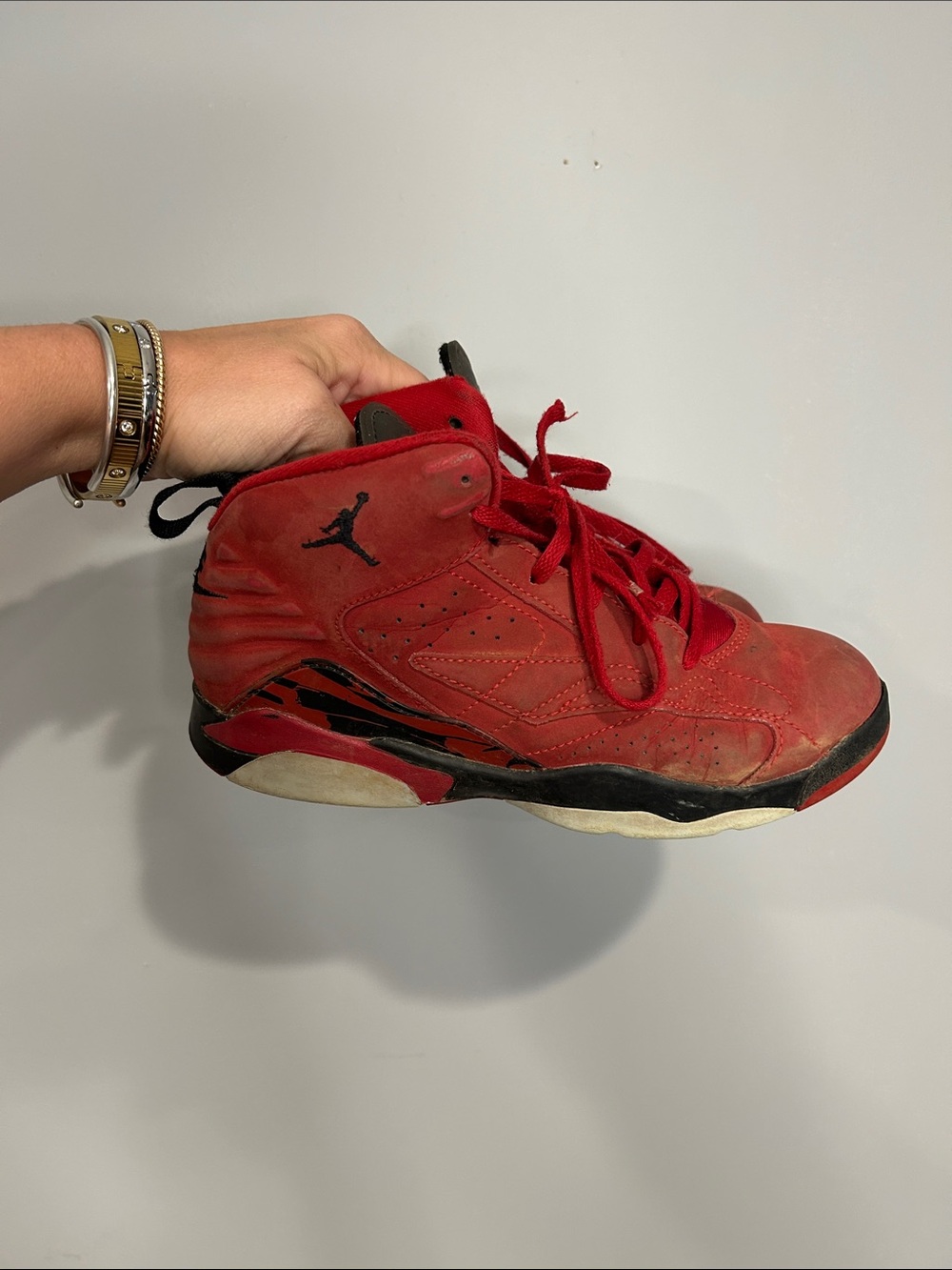 Jordan Kids' Red and Black High-Top Sneakers